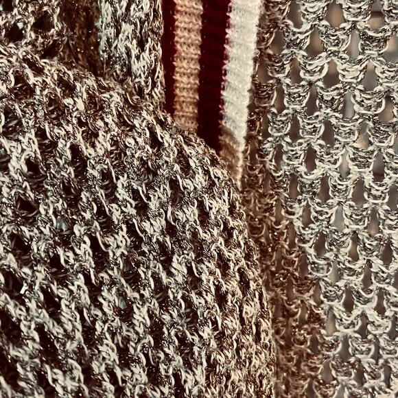 Maeve for Anthropologie Varsity Open Knit Cardigan Gold Red Trim OS - Picture 7 of 8